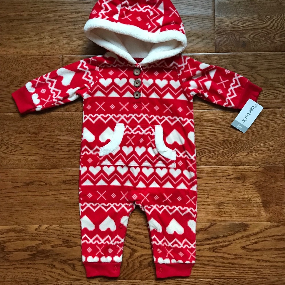 NWT Carter’s fleece hooded onesie Size 3 mo.